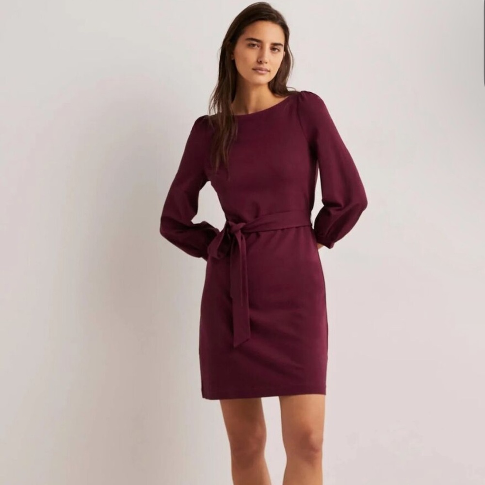 Anthropologie Boden Maroon Belted Mini Dress‎ Size 12L